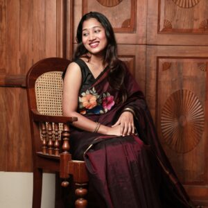 Cluster Floral Embroidery Silk blend Sari